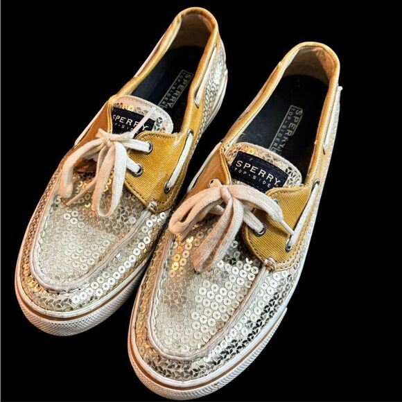 Sperry Topsiders Women’s Gold Sequined Flat Boat Shoes / sz: 8 - Picture 1 of 8